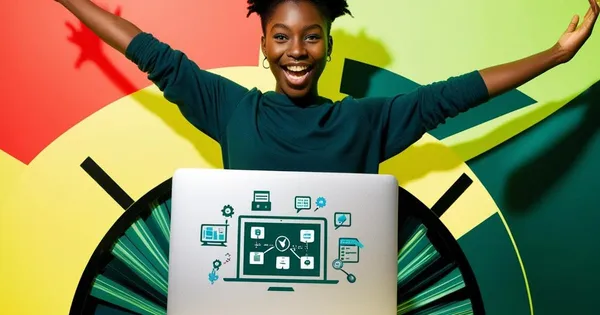 young adult learning with laptop