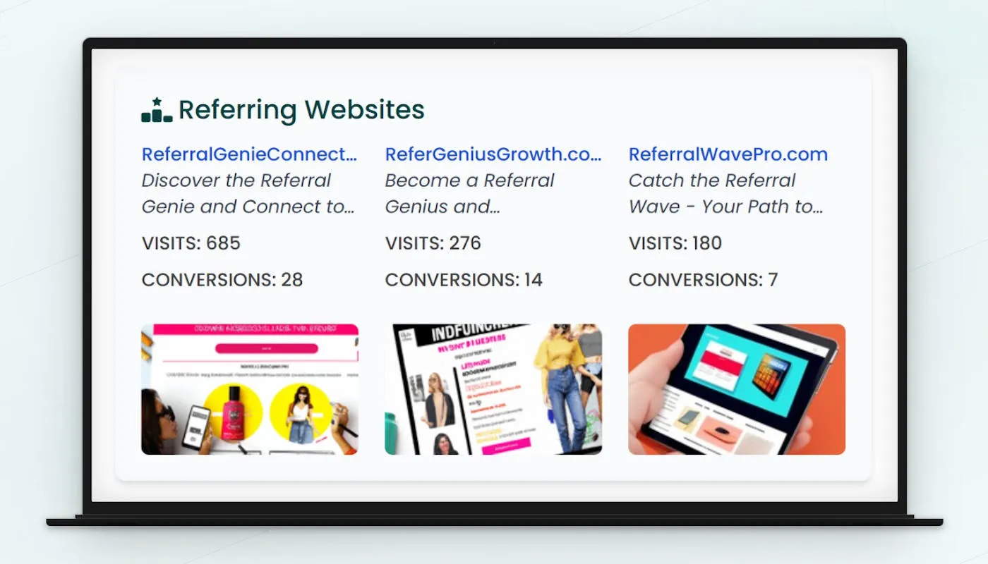 Grid view of a few referrals in Simbound Affiliate Simulation