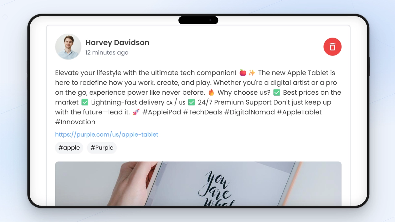 View of a post within the Simbound Social Media Marketing simulatioj