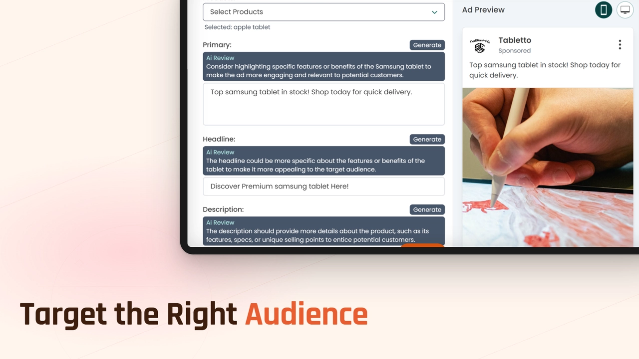 Tablet showing an image of the Simbound Ad Builder